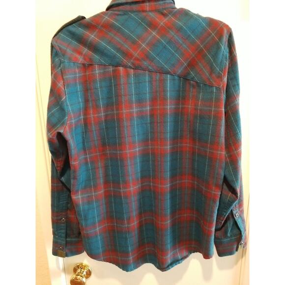 Volcom Button Up Shirt Mens Small Teal Red Classic Fit Plaid Cotton Flannel - Picture 4 of 11